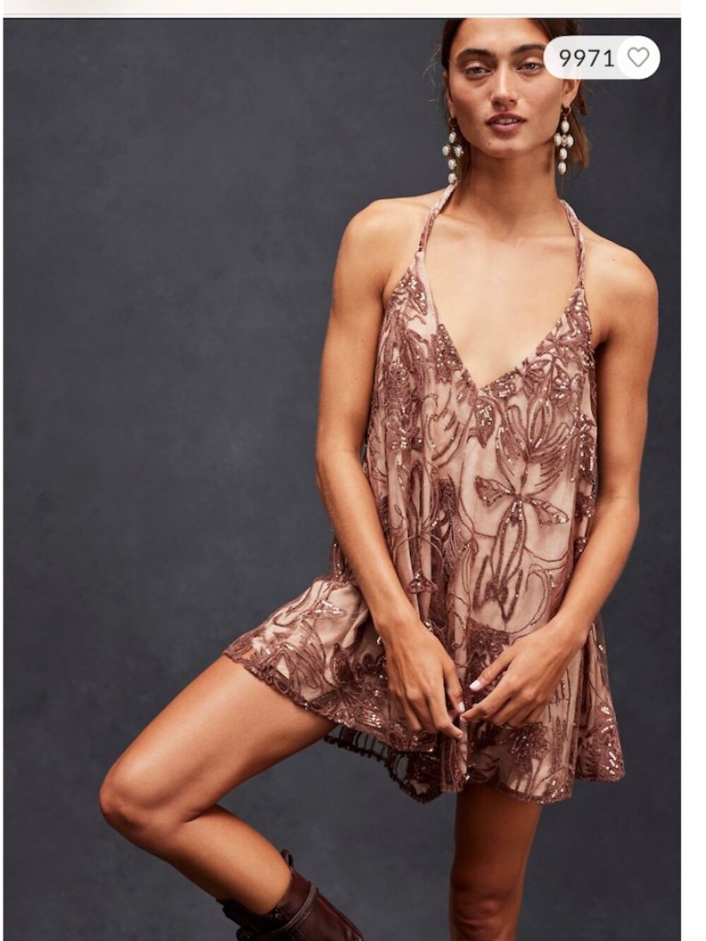 Free People Beaded V-Neck Halter Top short bottom Swingin It Romper Boho Glam - Picture 2 of 8